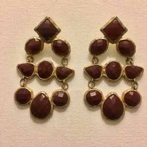 Cute Dangly Maroon Earrings-Gold Trim